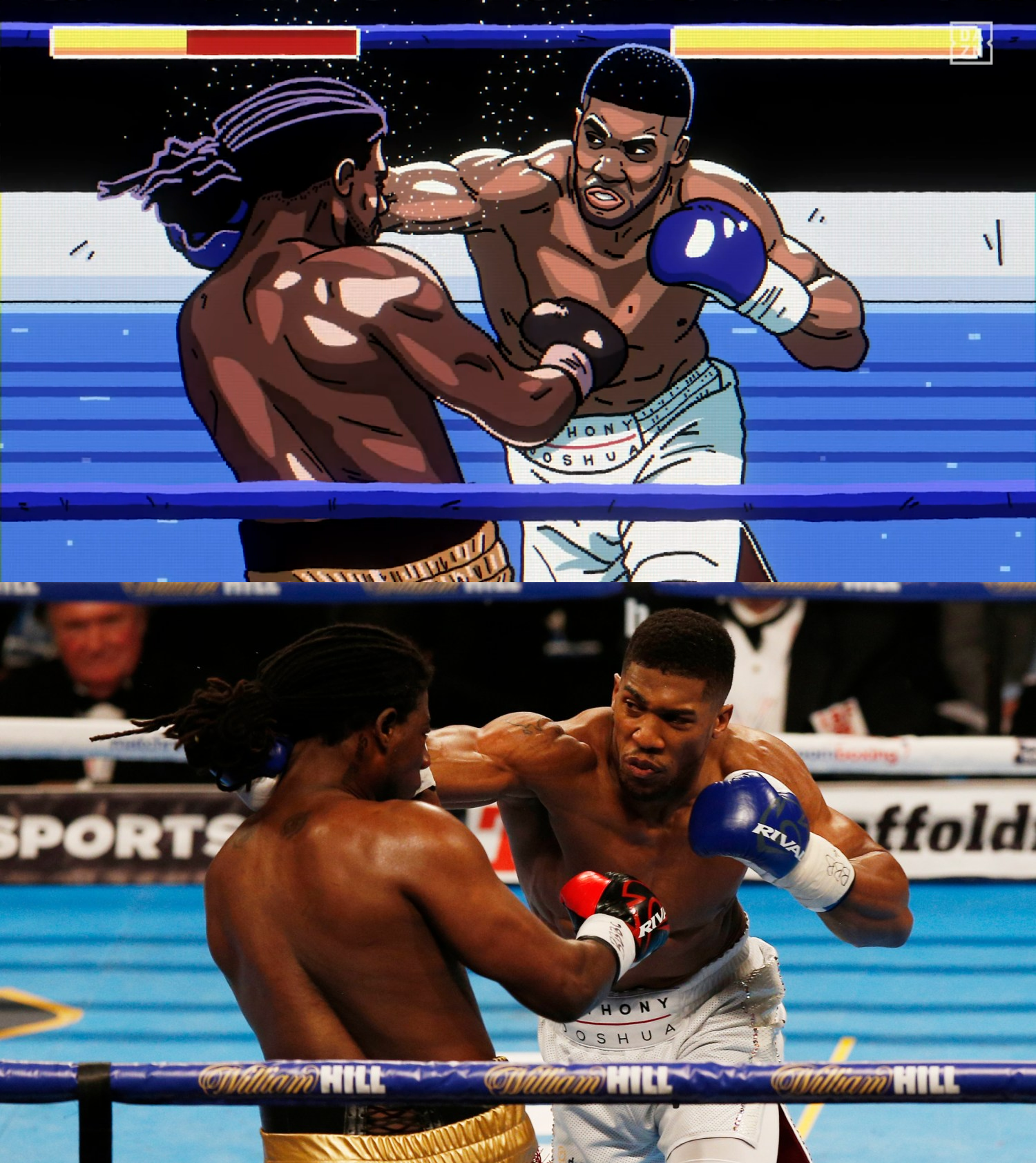 art of anthony joshua compared to the original photograph, he is drawn with pronounced pink lips in this one