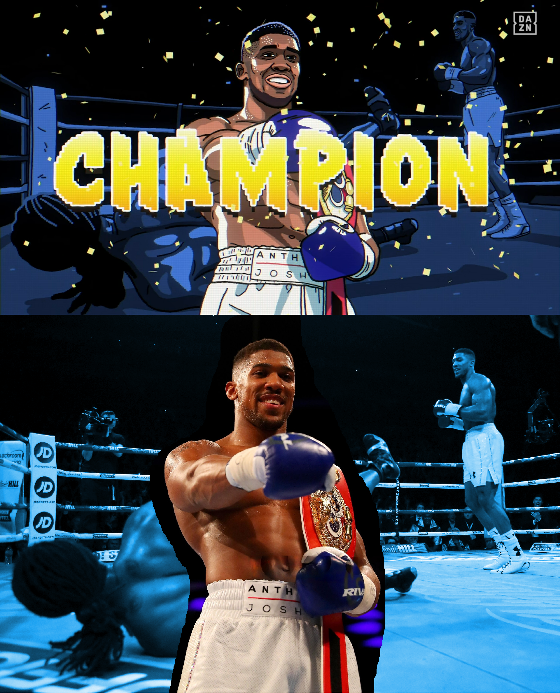 art of anthony joshua compared to the original photograph, he is drawn with pronounced pink lips in this one