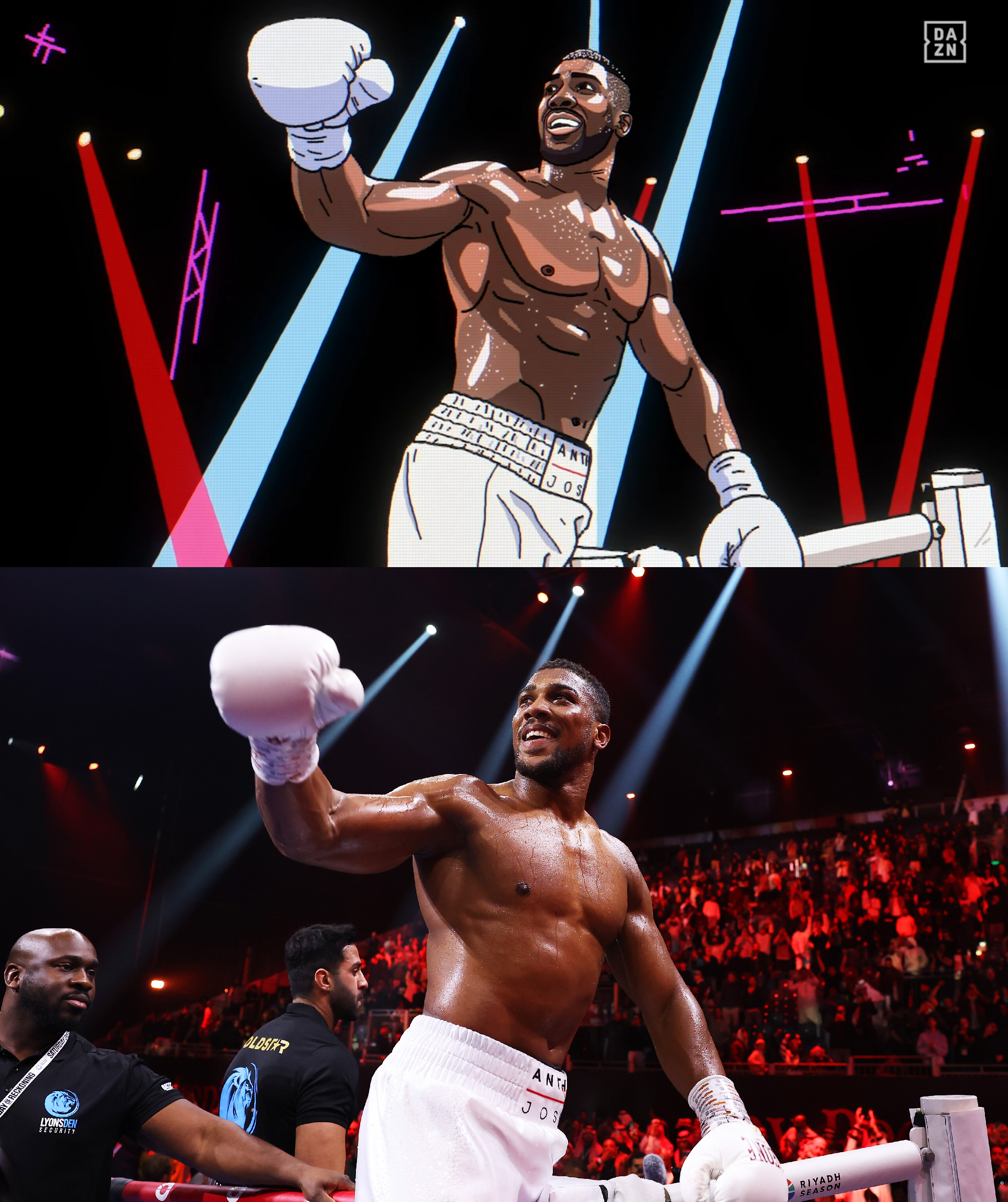 art of anthony joshua compared to the original photograph, he is drawn with pronounced pink lips in this one