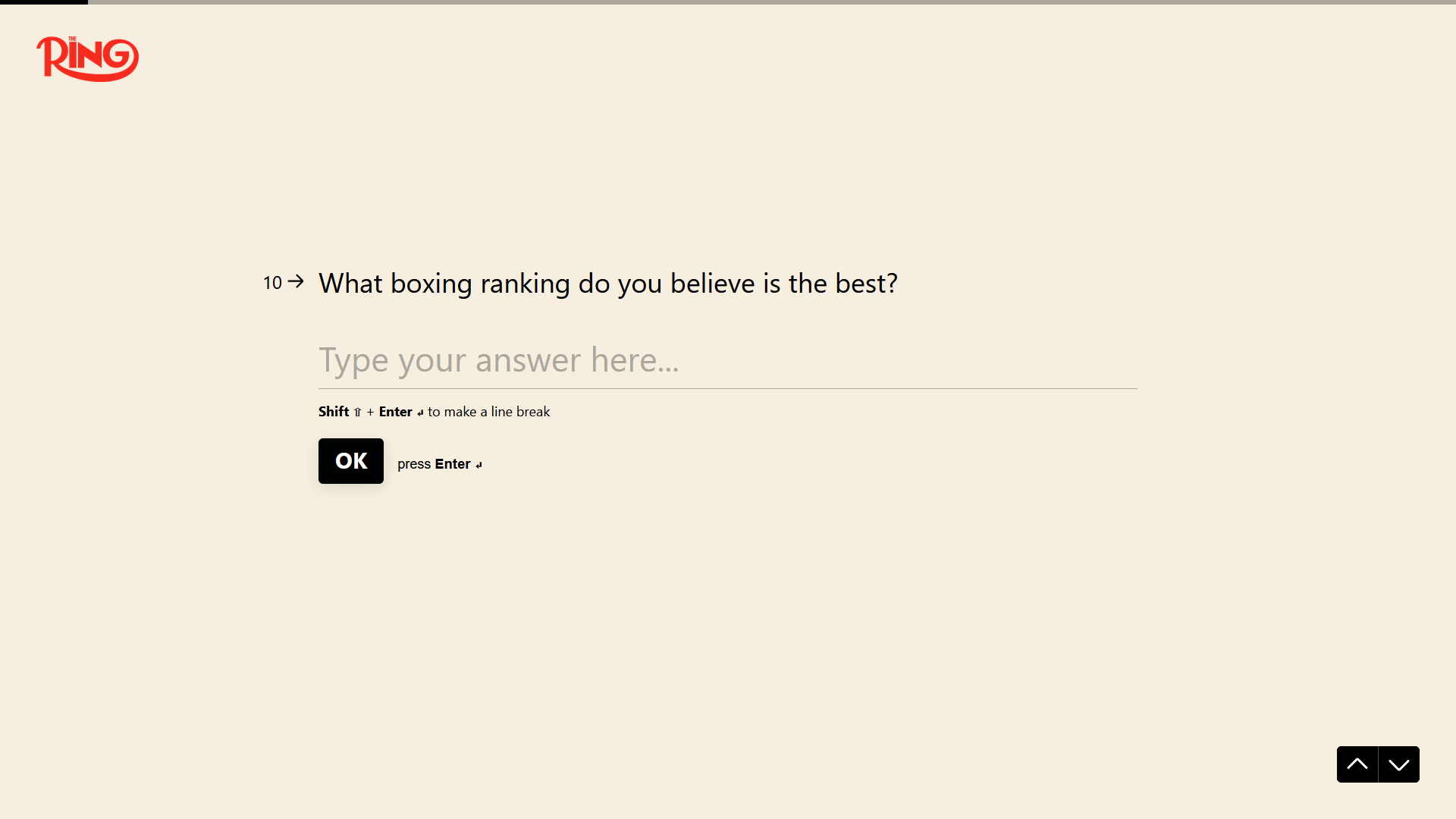 A screenshot Ring Magazine's survey that asks "What boxing ranking do you believe is the best?" [sic]