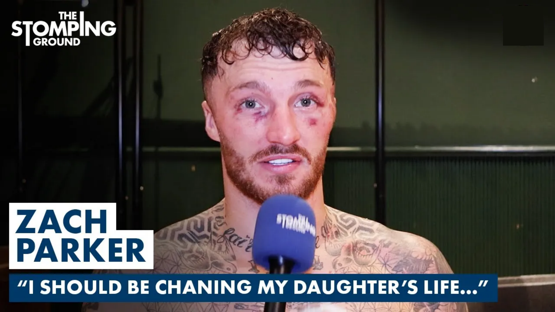 A thumbnail from the Stomping Ground YouTube channel, it's Zach Parker (with several cuts/bruises around his eyes) claiming he was robbed against Joshua Buatsi. The quote on the thumbnail says: "I SHOULD BE CHANING MY DAUGHTER'S LIFE..." (sic)